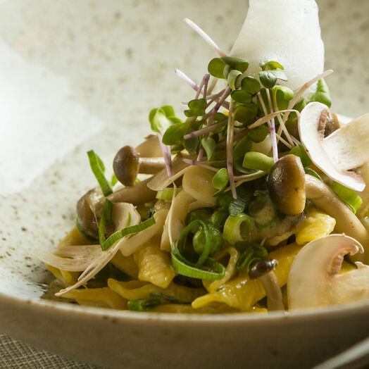 Hausgemachte Garganelli, serviert im Restaurant "Black Sheep" des Hotel Bergland