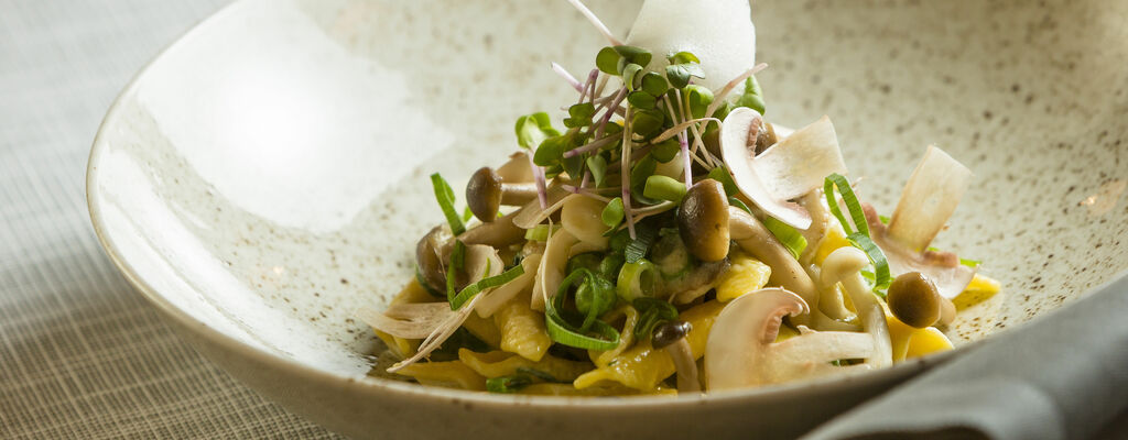 Hausgemachte Garganelli, serviert im Restaurant "Black Sheep" des Hotel Bergland