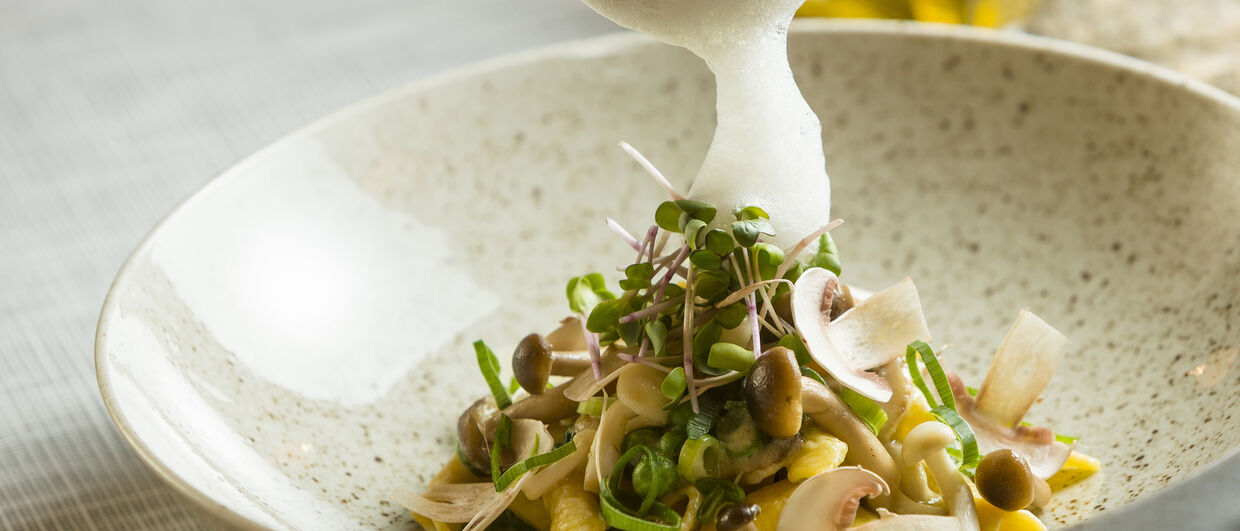 Hausgemachte Garganelli, serviert im Restaurant "Black Sheep" des Hotel Bergland