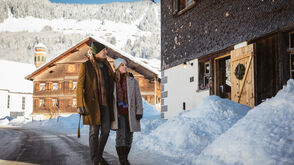 Winter walk through a traditional village 